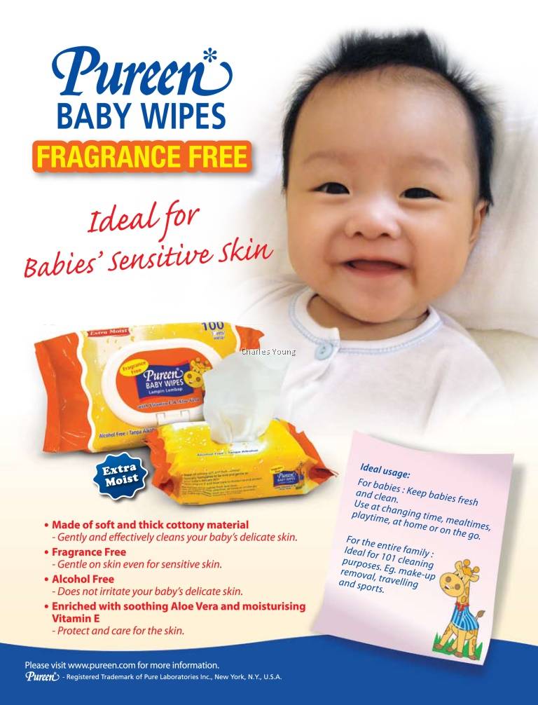 Pureen Baby Wipes (Fragrance Free) 2x30's 2x80's