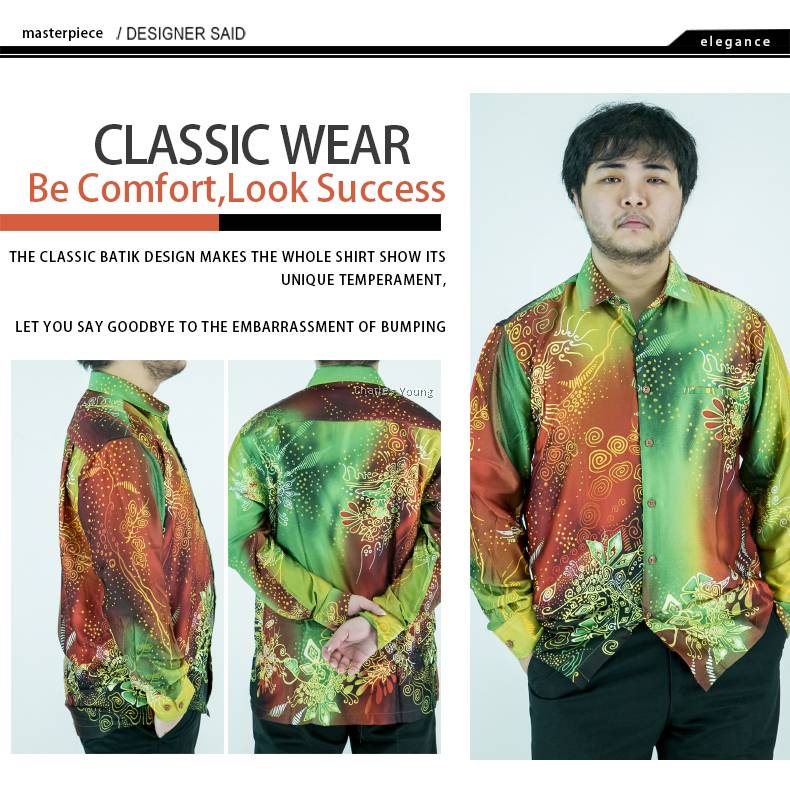 Cy Cy1009 Kemeja Batik Lelaki Malaysia Vintage Satin Batik Shirt Formal Wear Wrinkle Free Long Sleeve