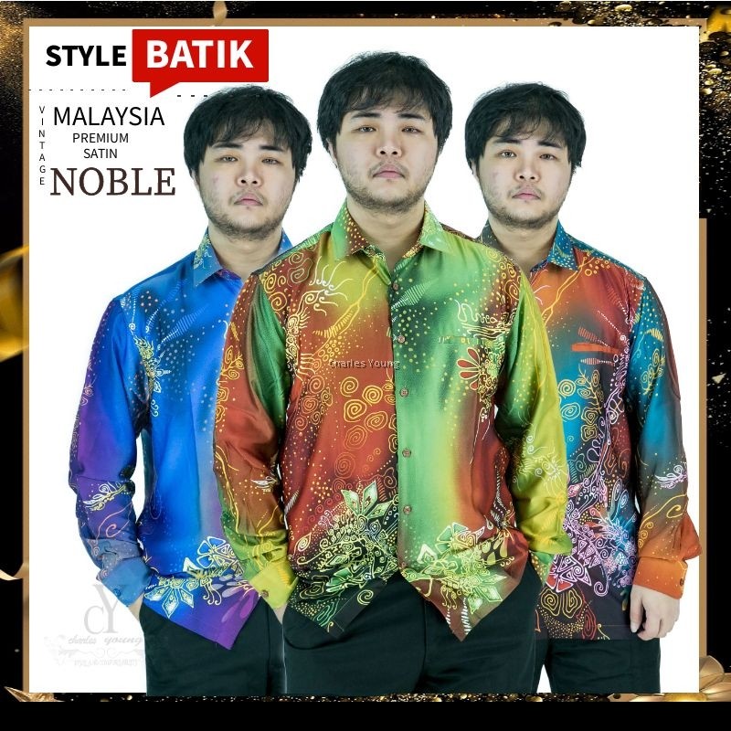 Cy Cy1009 Kemeja Batik Lelaki Malaysia Vintage Satin Batik Shirt Formal Wear Wrinkle Free Long Sleeve
