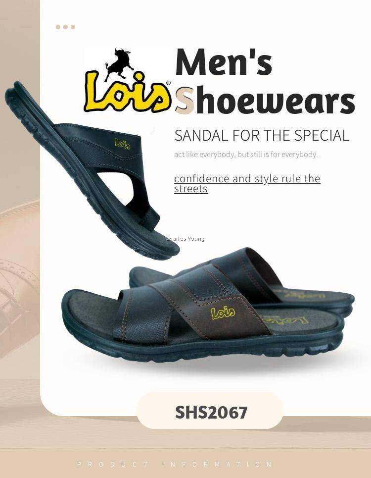 Cy 100 2067 Original Lois Genuine Leather Sandal Sandal Kulit Lelaki Lois Slipper Kilit