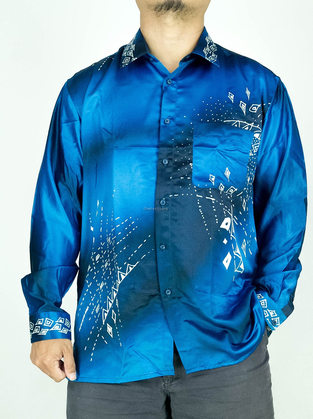 CY B085 KEMEJA BATIK LELAKI SHIRT MALAYSIA VINTAGE SATIN