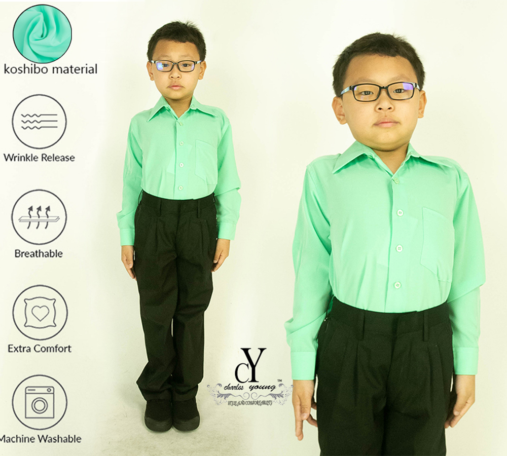 Cy 346sr Green Hijau Kemeja Koshibo Sekolah Primary School Lengan Panjang