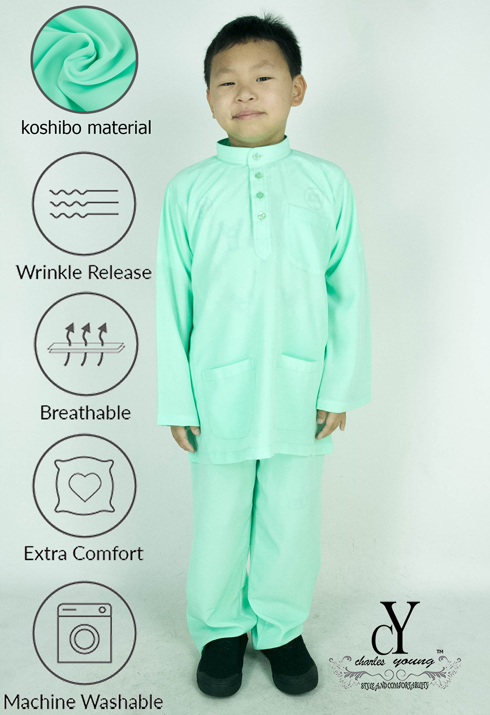 Cy 346bm Pasang Baju Melayu Sekolah Agama Tahfiz Koshibo Green Hijau